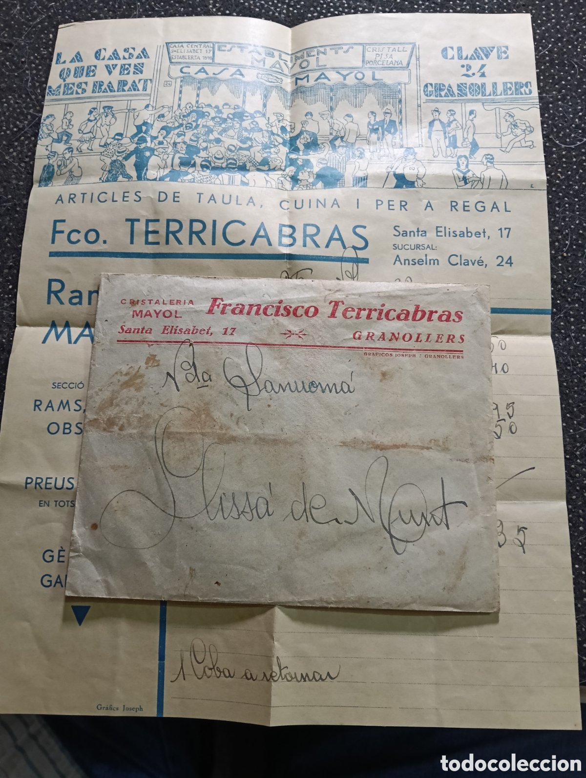Cartas comerciales: Factura de Francisco Terricabras, Granollers, art&iacute;culos de mesa, cocina y regalo 1932.
