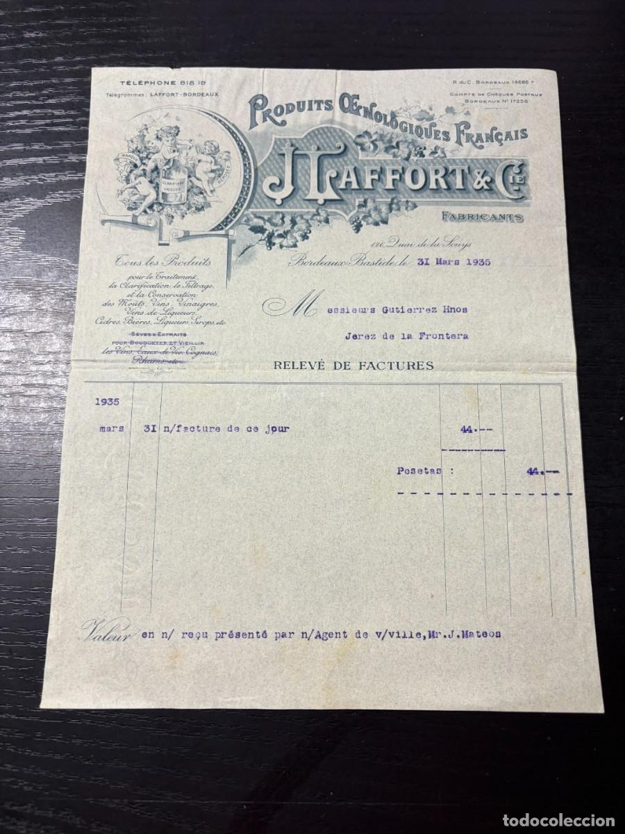 Cartas comerciales: CARTA COMERCIAL. J. TAFFORT & C&Iacute;A. PRODUITS OENOLOGIQUES FRAN&Ccedil;AIS. BORDEAUX - FRANCIA, 1935