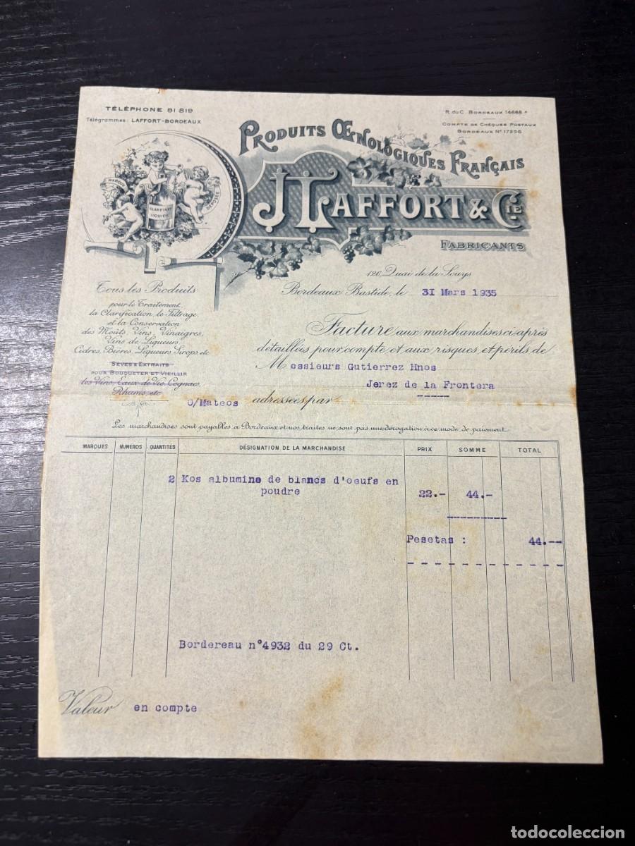 Cartas comerciales: CARTA COMERCIAL. J. TAFFORT & C&Iacute;A. PRODUITS OENOLOGIQUES FRAN&Ccedil;AIS. BORDEAUX - FRANCIA, 1935