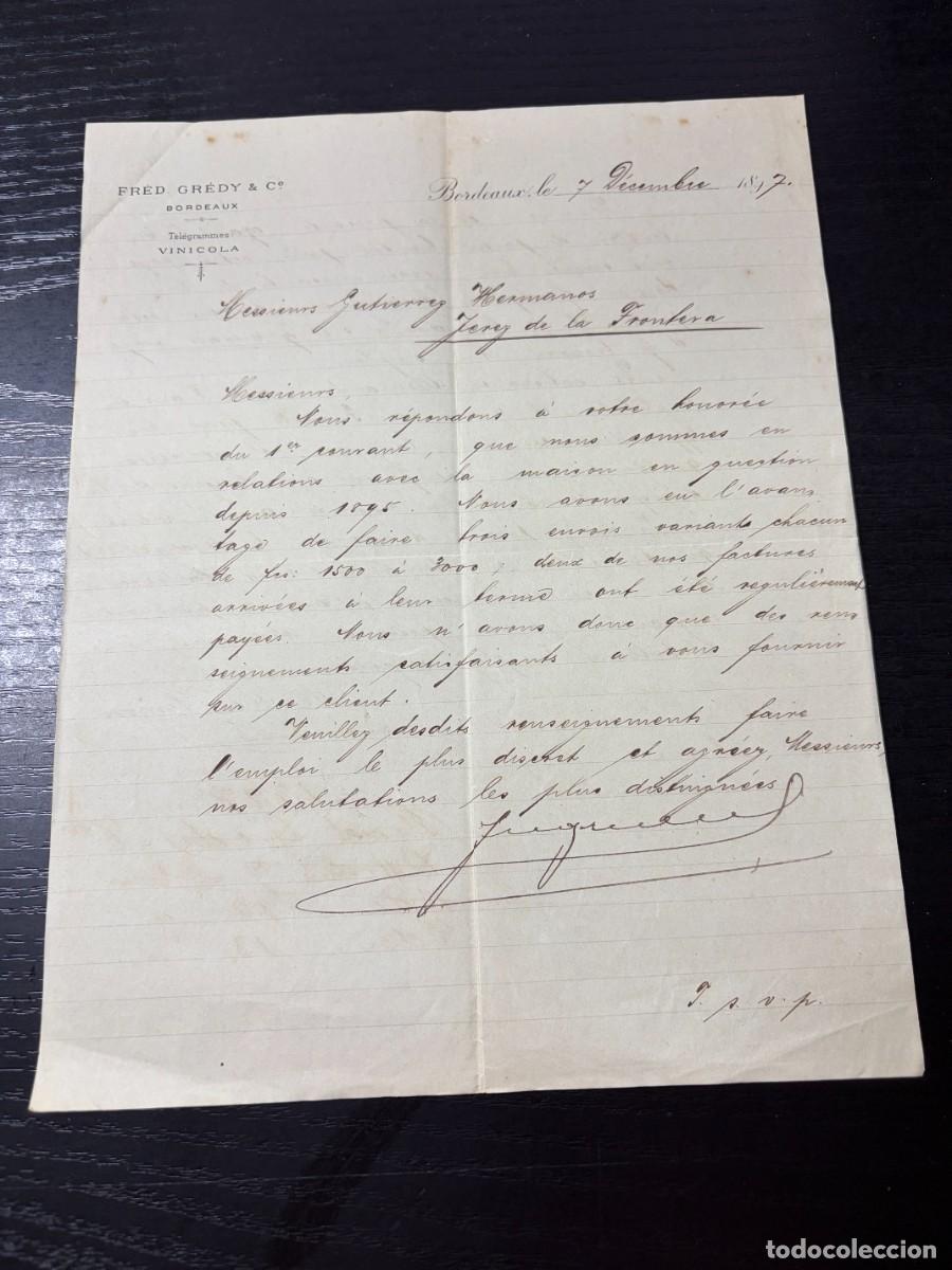 Cartas comerciales: CARTA COMERCIAL. FRED GREDY & C&ordm;. BORDEAUX, 1897