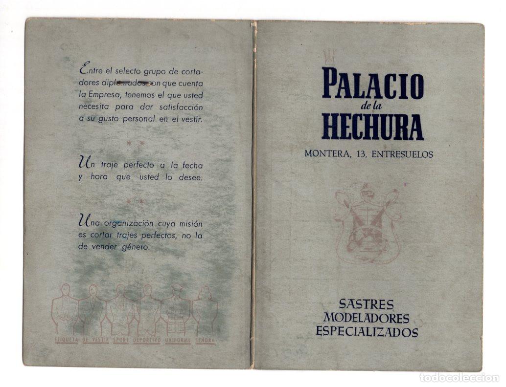 Cartas comerciales: ANTIGUO FOLLETO-FACTURA SASTRER&Iacute;A, PALACIO DE LA HECHURA (MADRID, 1951). MUESTRA DE TELA ORIGINAl.