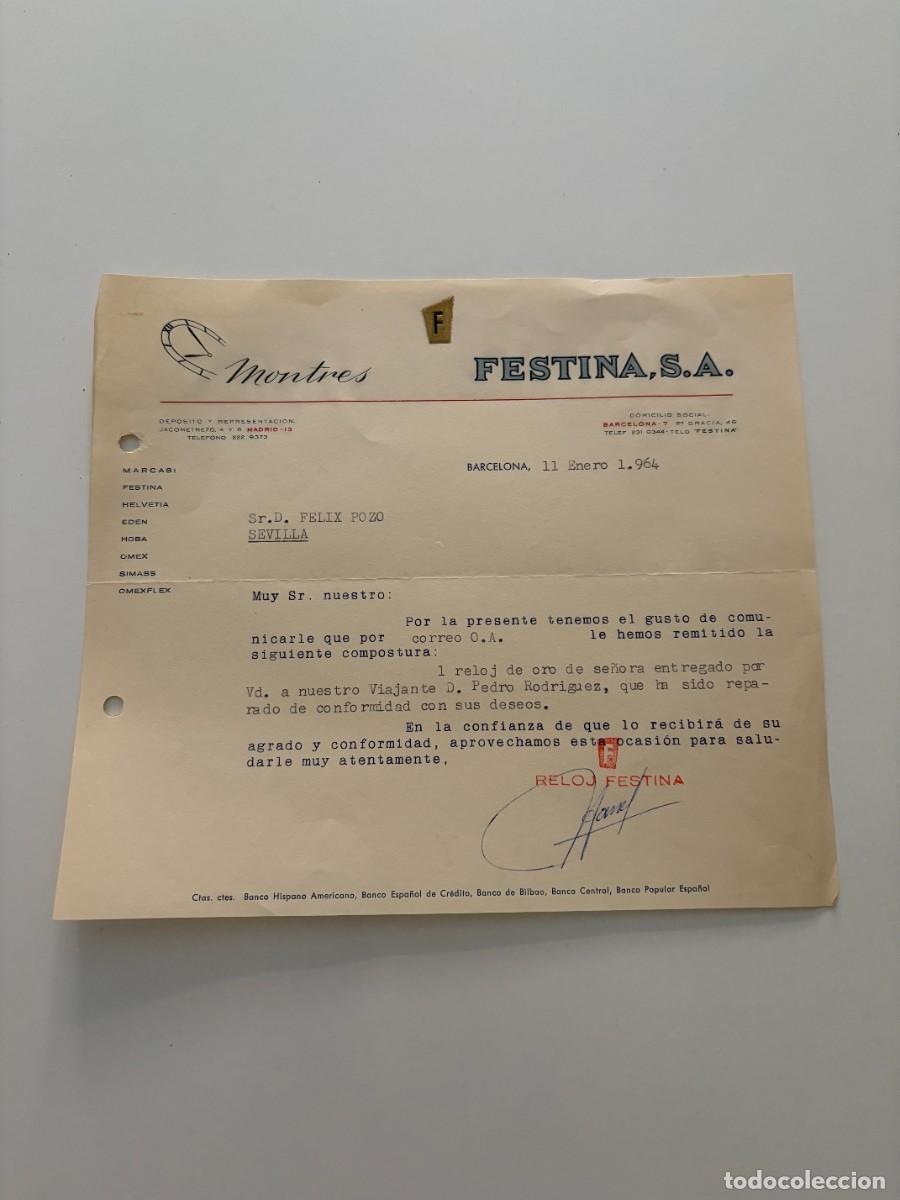 Cartas comerciales: CARTA COMERCIAL. MONTRES. FESTINA, S.A. BARCELONA, 1964