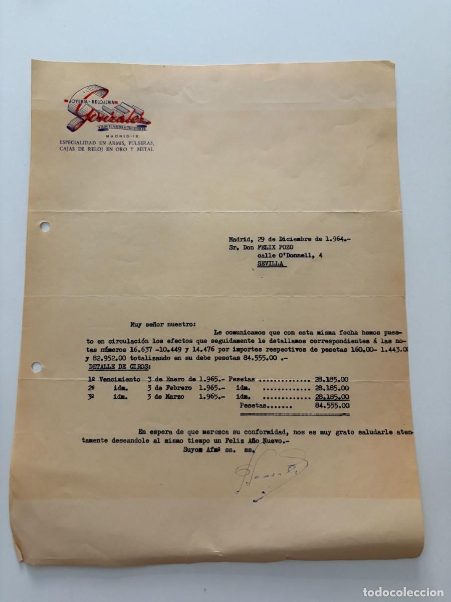 Cartas comerciales: CARTA COMERCIAL. GONZALEZ JOYERIA - RELOJERIA. MADRID, 1964