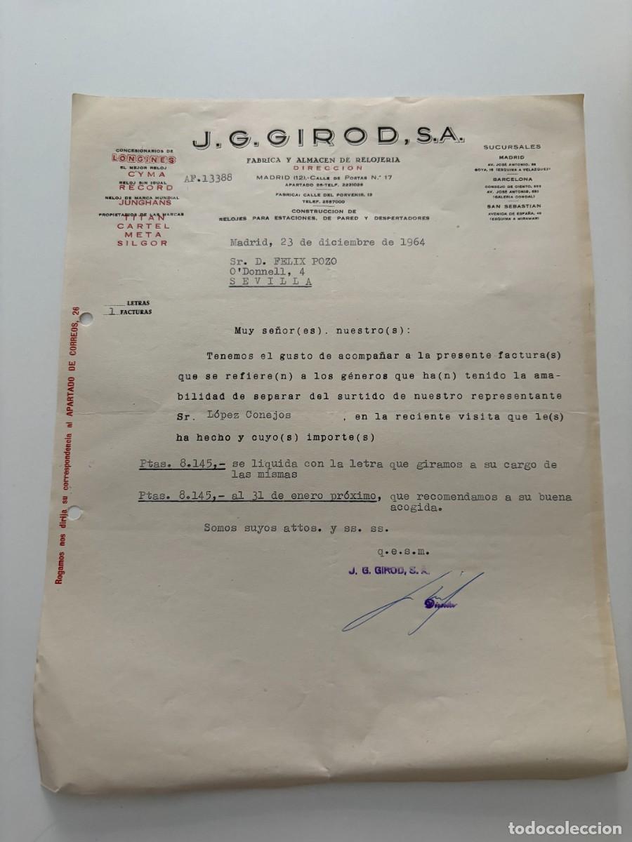Cartas comerciales: CARTA COMERCIAL. J. G. GIROD, S.A. FABRICA Y ALMACEN DE RELOJERIA. MADRID, 1964