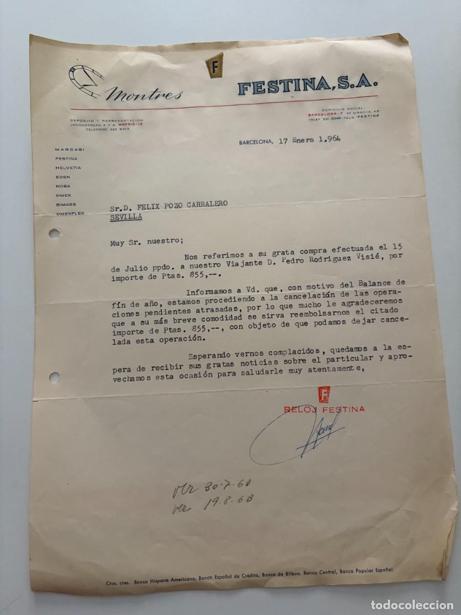Cartas comerciales: CARTA COMERCIAL. MONTRES. FESTINA, S.A. BARCELONA, 1964