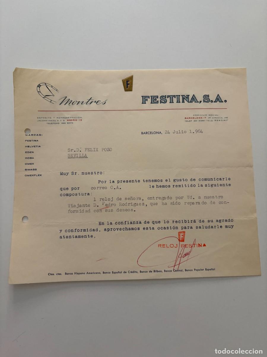 Cartas comerciales: CARTA COMERCIAL. MONTRES. FESTINA, S.A. BARCELONA, 1964