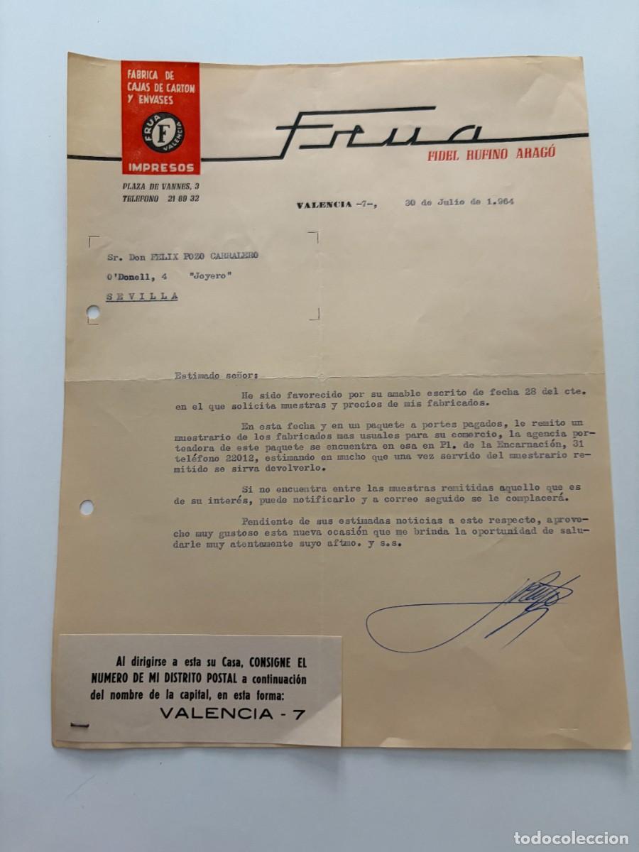Cartas comerciales: CARTA COMERCIAL. FREUA. FABRICA DE CAJAS DE CARTON Y ENVASES. FIDEL RUFINO ARAG&Oacute;. VALENCIA, 1964