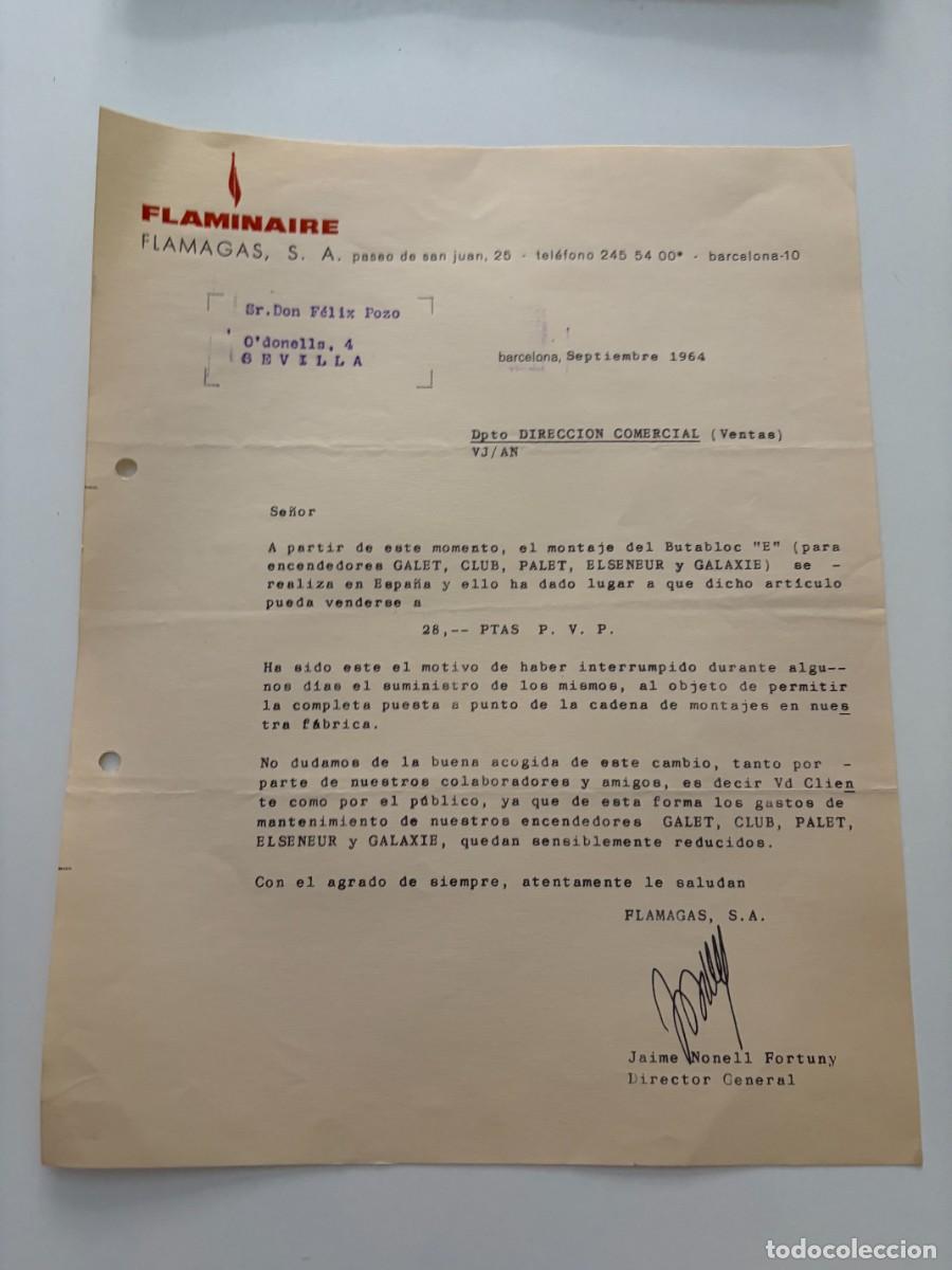 Cartas comerciales: CARTA COMERCIAL. FLAMINAIRE. FLAMAGAS, S.A. BARCELONA, 1964
