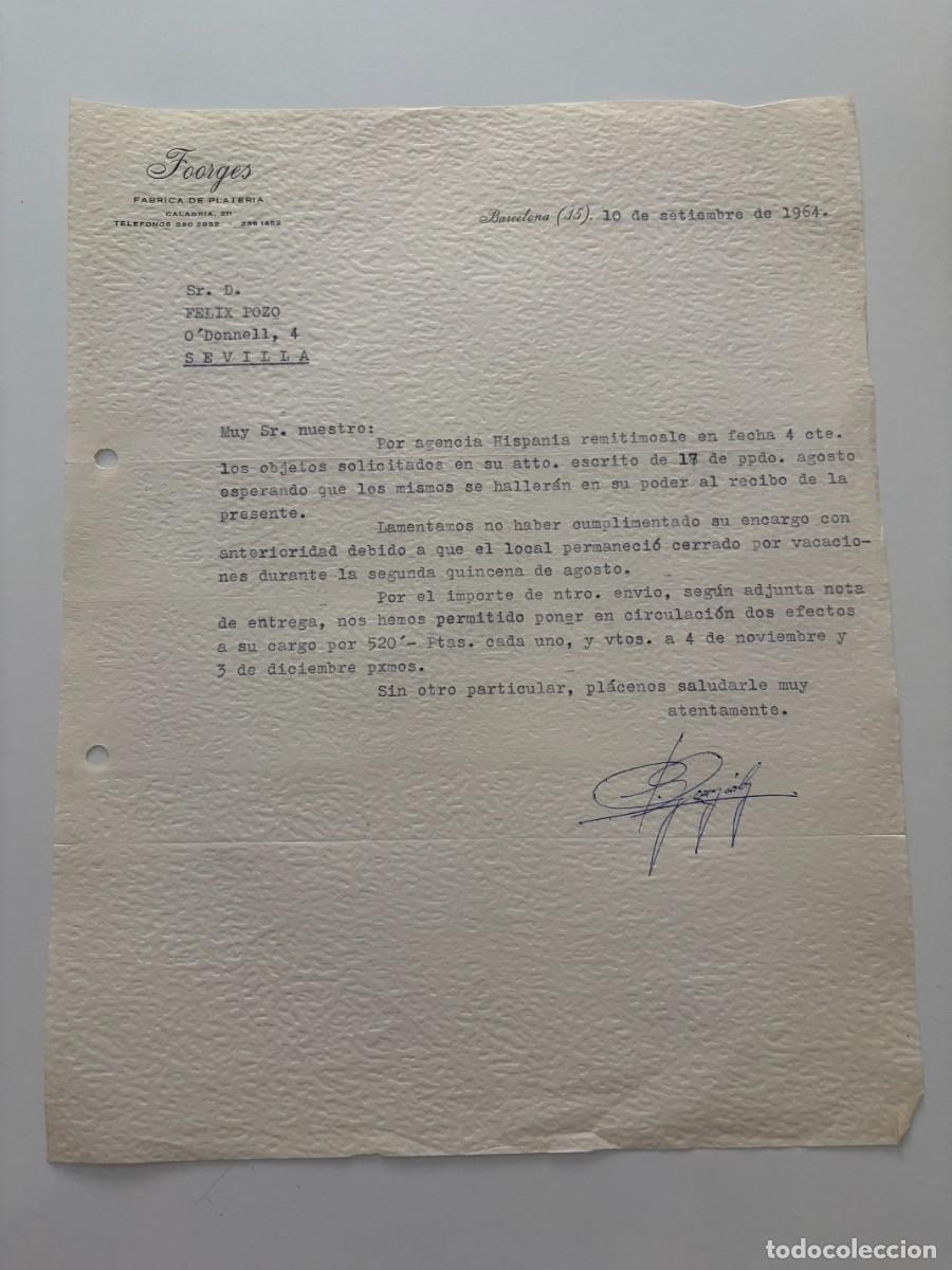 Cartas comerciales: CARTA COMERCIAL. FOORGES. FABRICA DE PLATERIA. BARCELONA, 1964