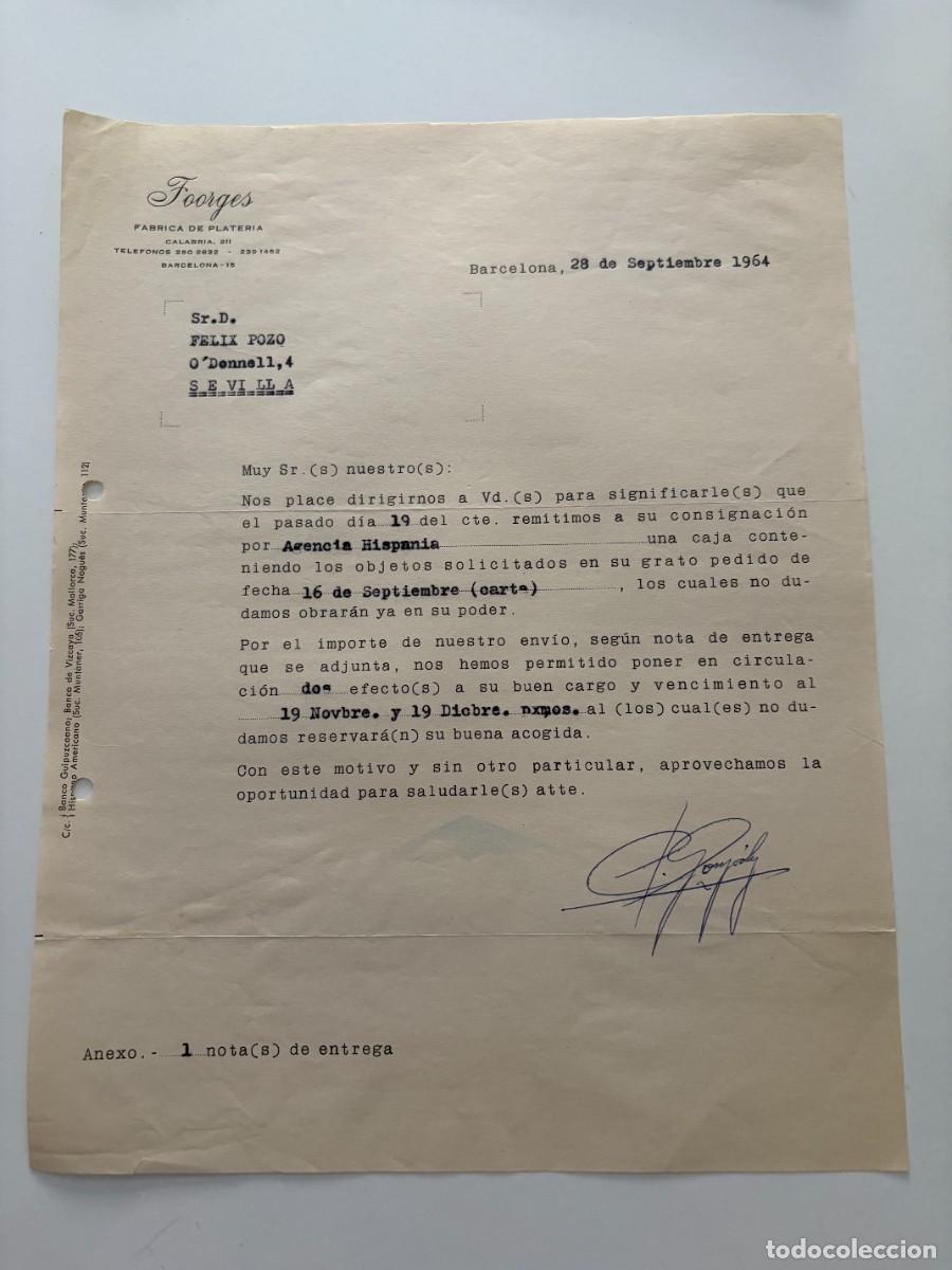 Cartas comerciales: CARTA COMERCIAL. FOORGES. FABRICA DE PLATERIA. BARCELONA, 1964