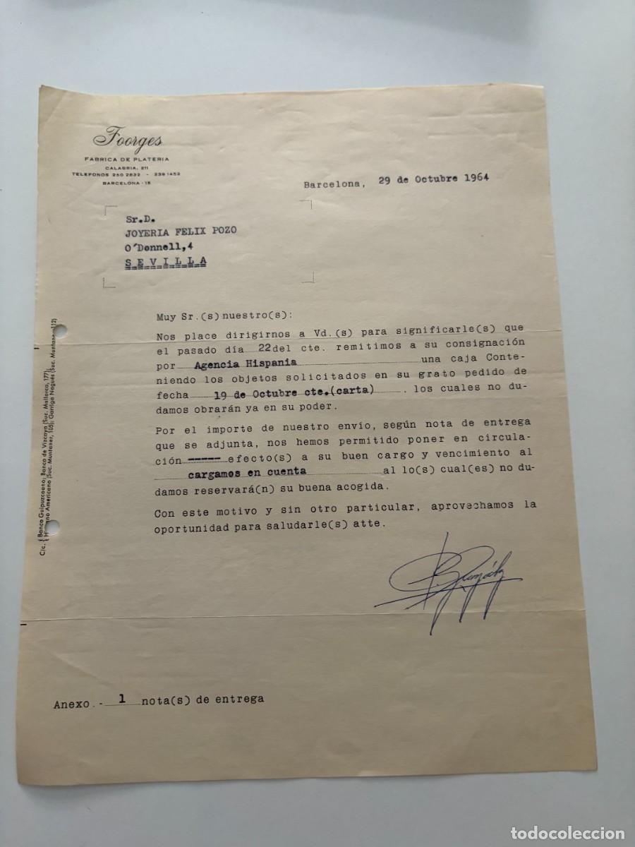 Cartas comerciales: CARTA COMERCIAL. FOORGES. FABRICA DE PLATERIA. BARCELONA, 1964