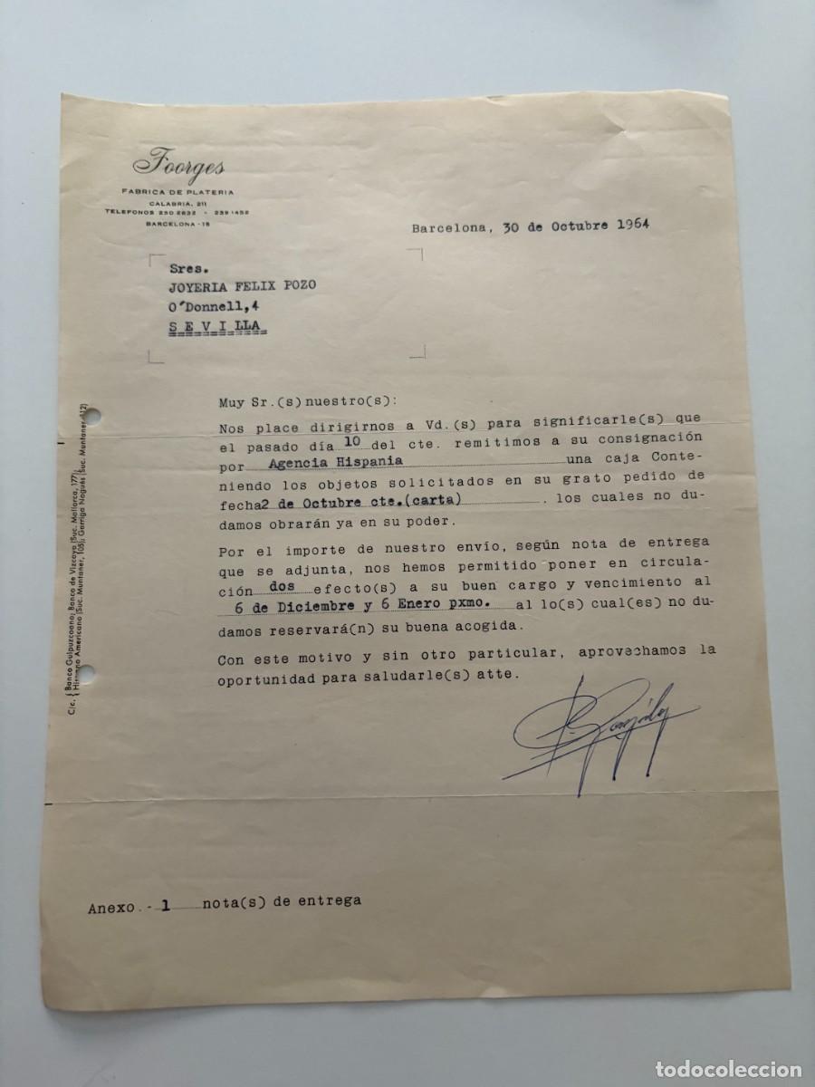 Cartas comerciales: CARTA COMERCIAL. FOORGES. FABRICA DE PLATERIA. BARCELONA, 1964