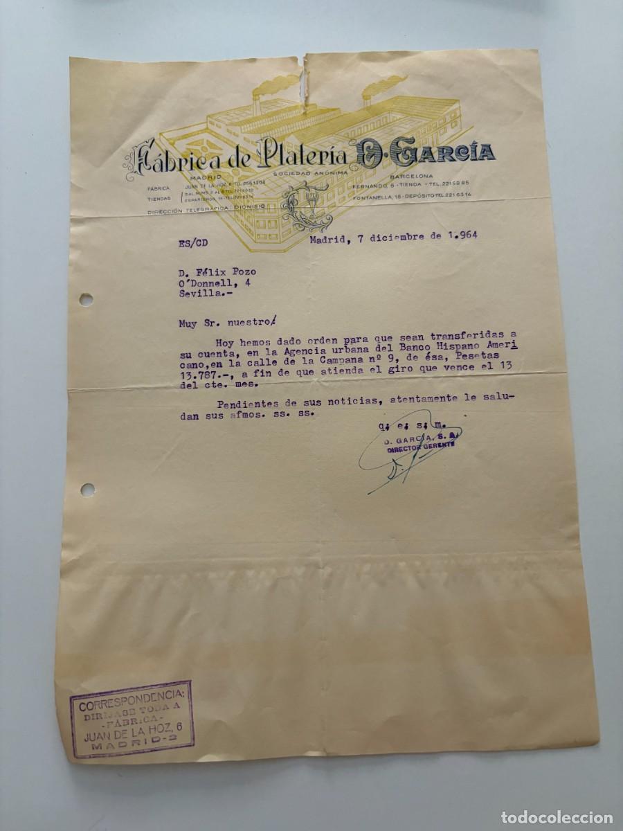 Cartas comerciales: CARTA COMERCIAL. F&Aacute;BRICA DE PLATER&Iacute;A. D. GARC&Iacute;A. MADRID, 1964