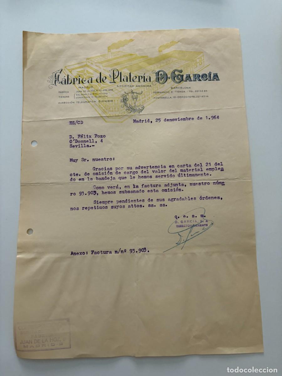 Cartas comerciales: CARTA COMERCIAL. F&Aacute;BRICA DE PLATER&Iacute;A. D. GARC&Iacute;A. MADRID, 1964