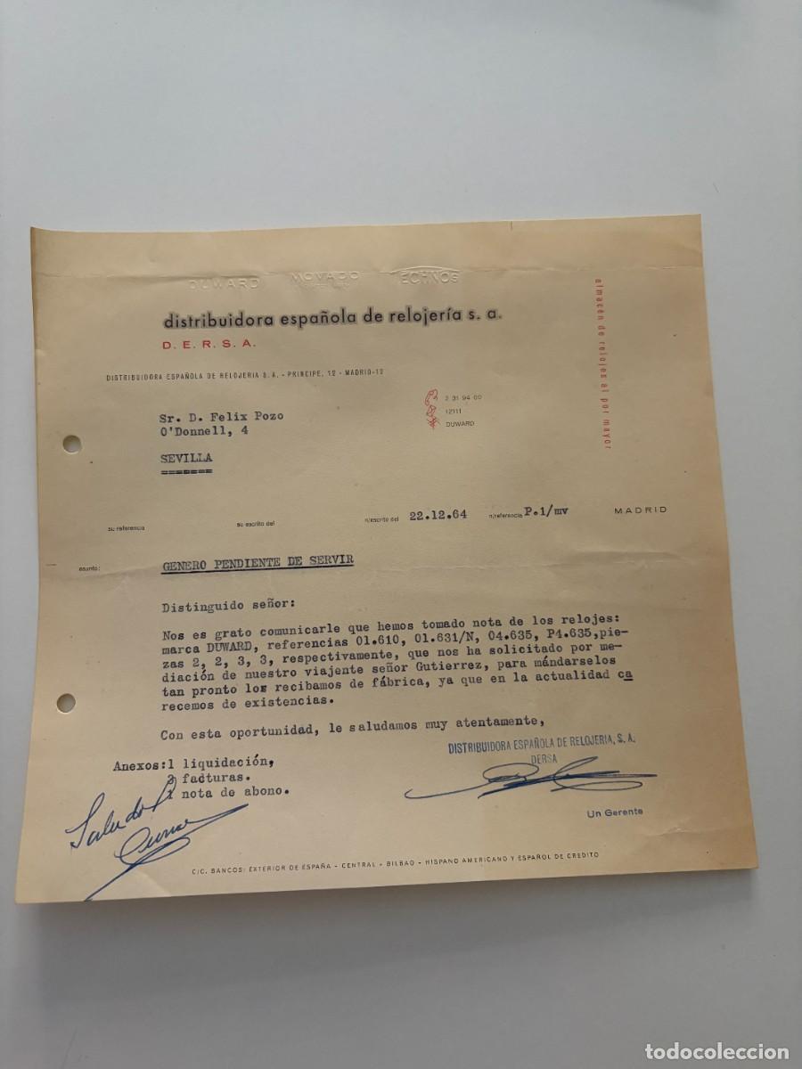 Cartas comerciales: CARTA COMERCIAL. DISTRIBUIDORA ESPA&Ntilde;OLA DE RELOJER&Iacute;A, S.A. D.E.R.S.A. MADRID, 1964