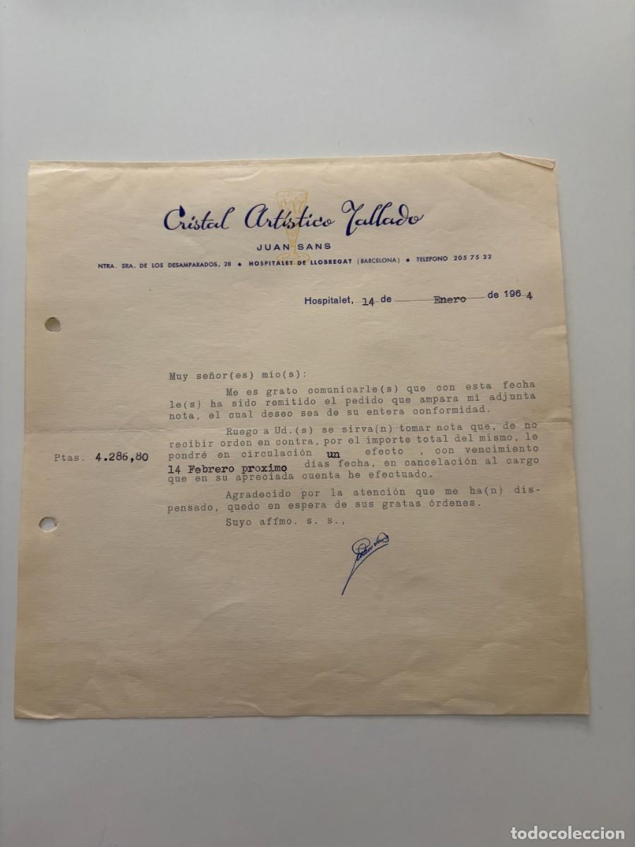Cartas comerciales: CARTA COMERCIAL. JUAN SANS. CRISTAL ART&Iacute;STICO TALLADO. HOSPITALET, 1964