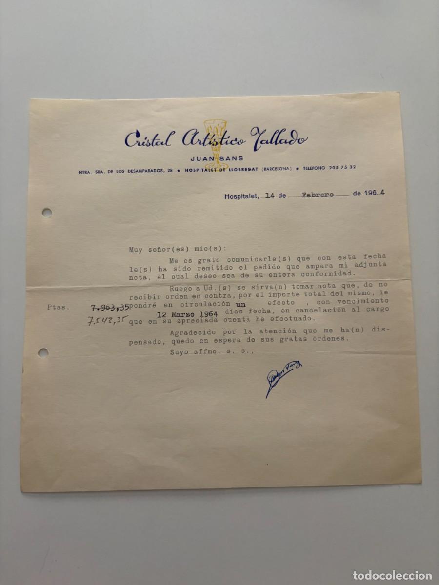 Cartas comerciales: CARTA COMERCIAL. JUAN SANS. CRISTAL ART&Iacute;STICO TALLADO. HOSPITALET, 1964