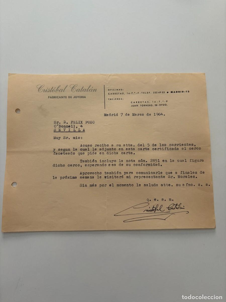 Cartas comerciales: CARTA COMERCIAL. CRISTOBAL CATAL&Aacute;N. FABRICANTE DE JOYER&Iacute;A. MADRID, 1964