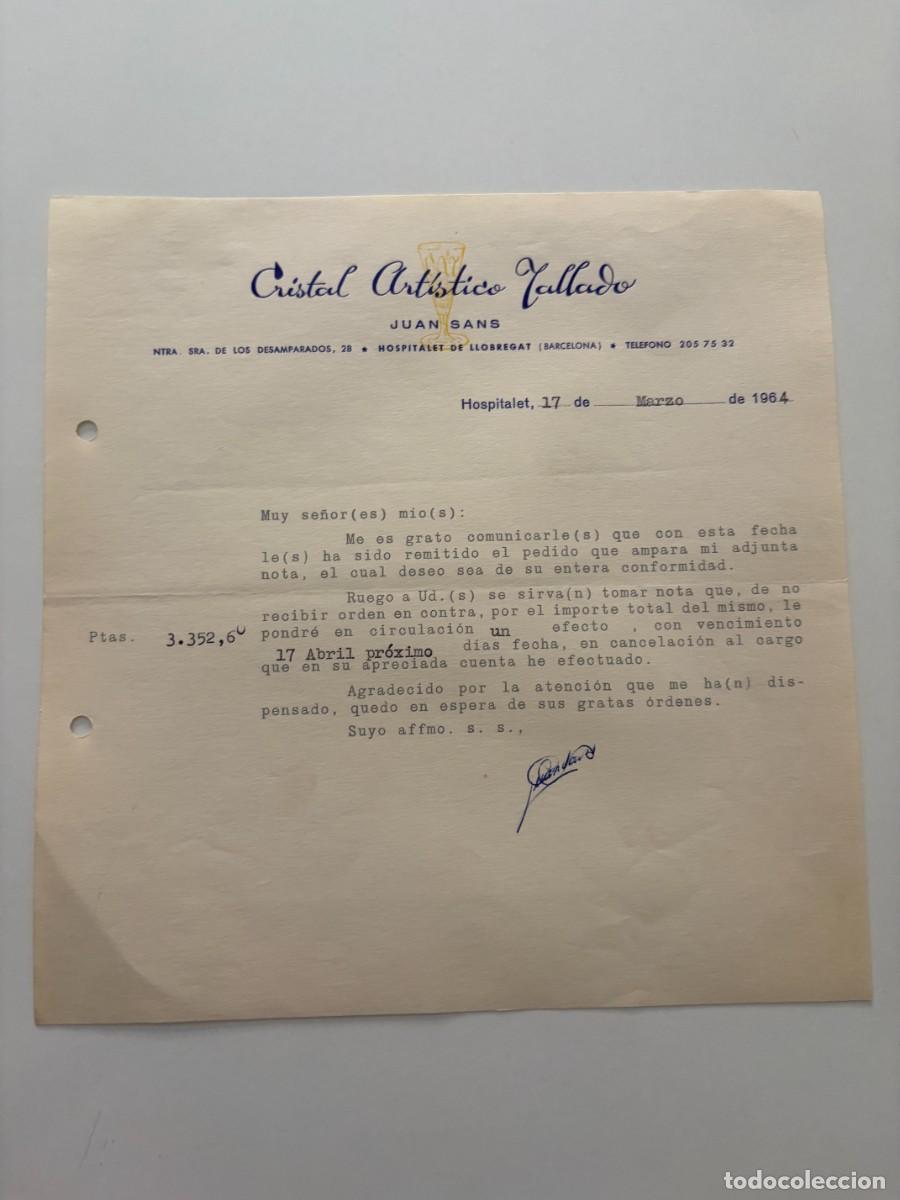 Cartas comerciales: CARTA COMERCIAL. JUAN SANS. CRISTAL ART&Iacute;STICO TALLADO. HOSPITALET, 1964