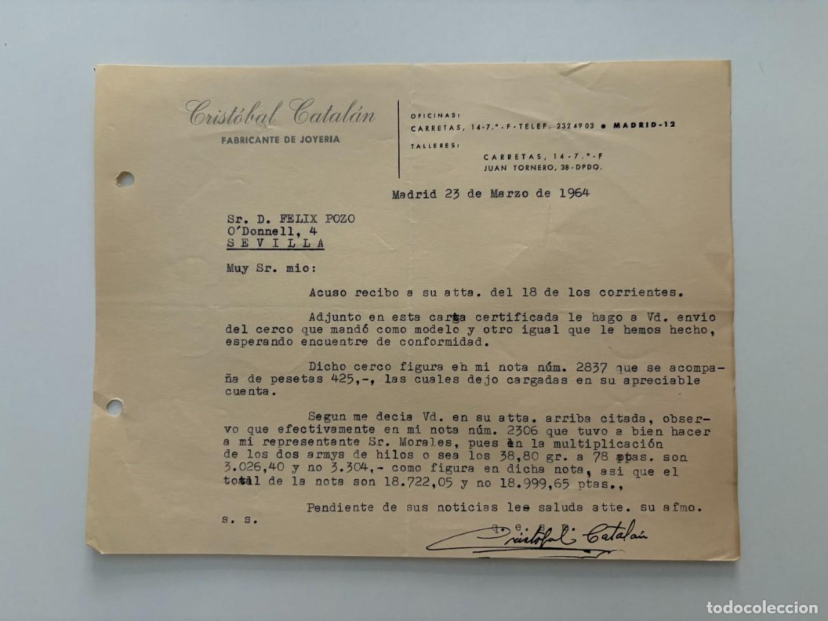 Cartas comerciales: CARTA COMERCIAL. CRISTOBAL CATAL&Aacute;N. FABRICANTE DE JOYER&Iacute;A. MADRID, 1964
