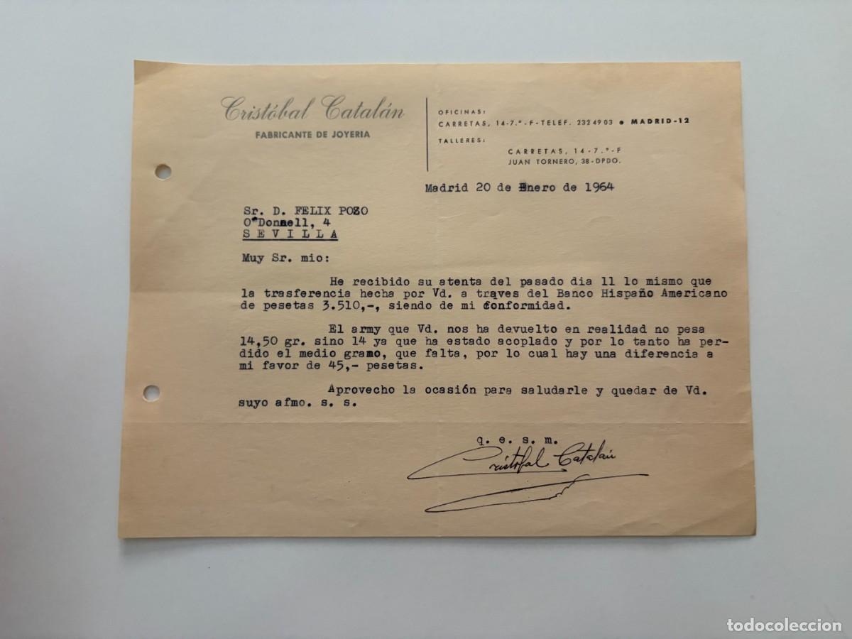 Cartas comerciales: CARTA COMERCIAL. CRISTOBAL CATAL&Aacute;N. FABRICANTE DE JOYER&Iacute;A. MADRID, 1964
