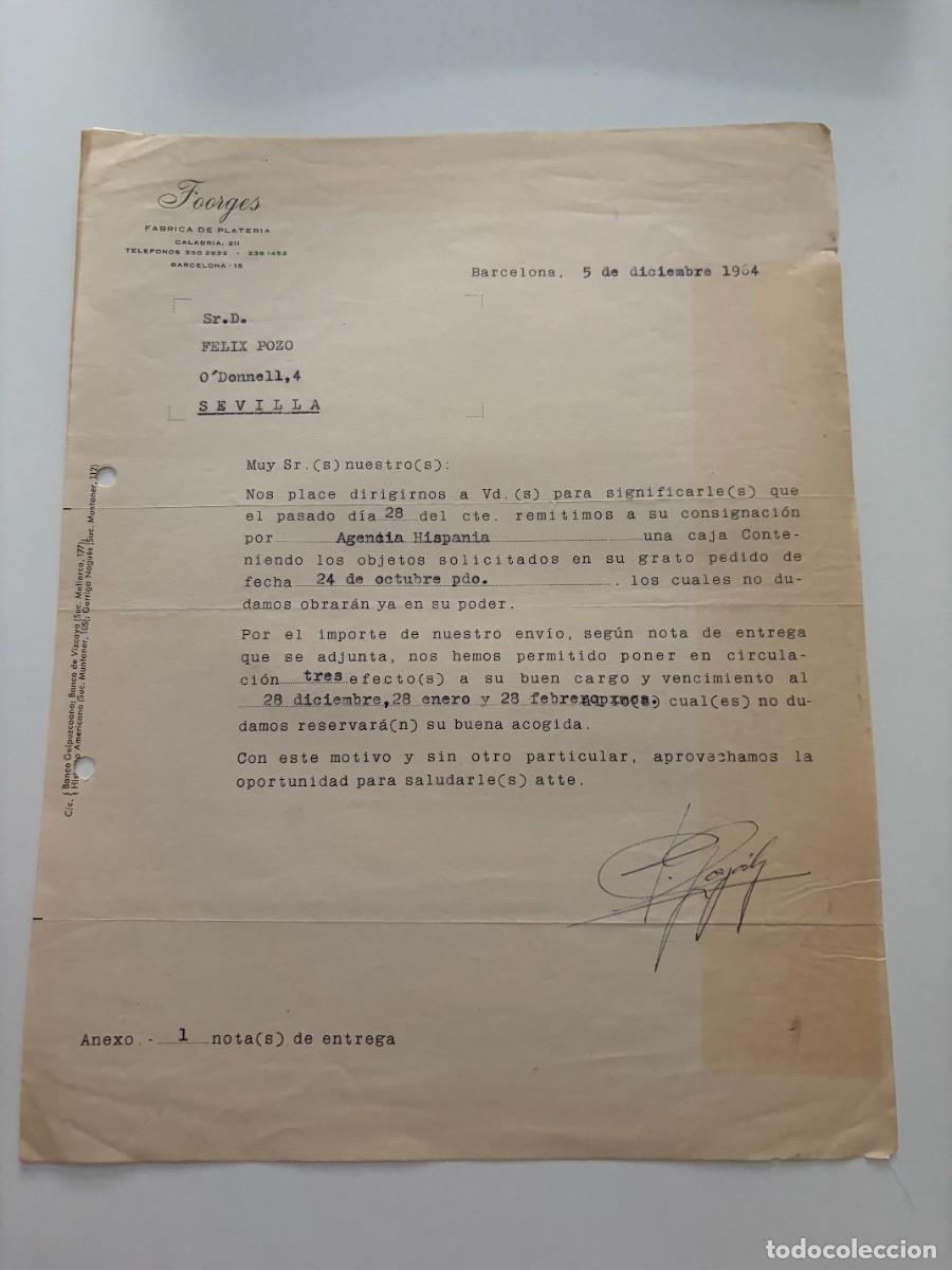 Cartas comerciales: CARTA COMERCIAL. FOORGES. F&Aacute;BRICA DE PLATER&Iacute;A. BARCELONA, 1964