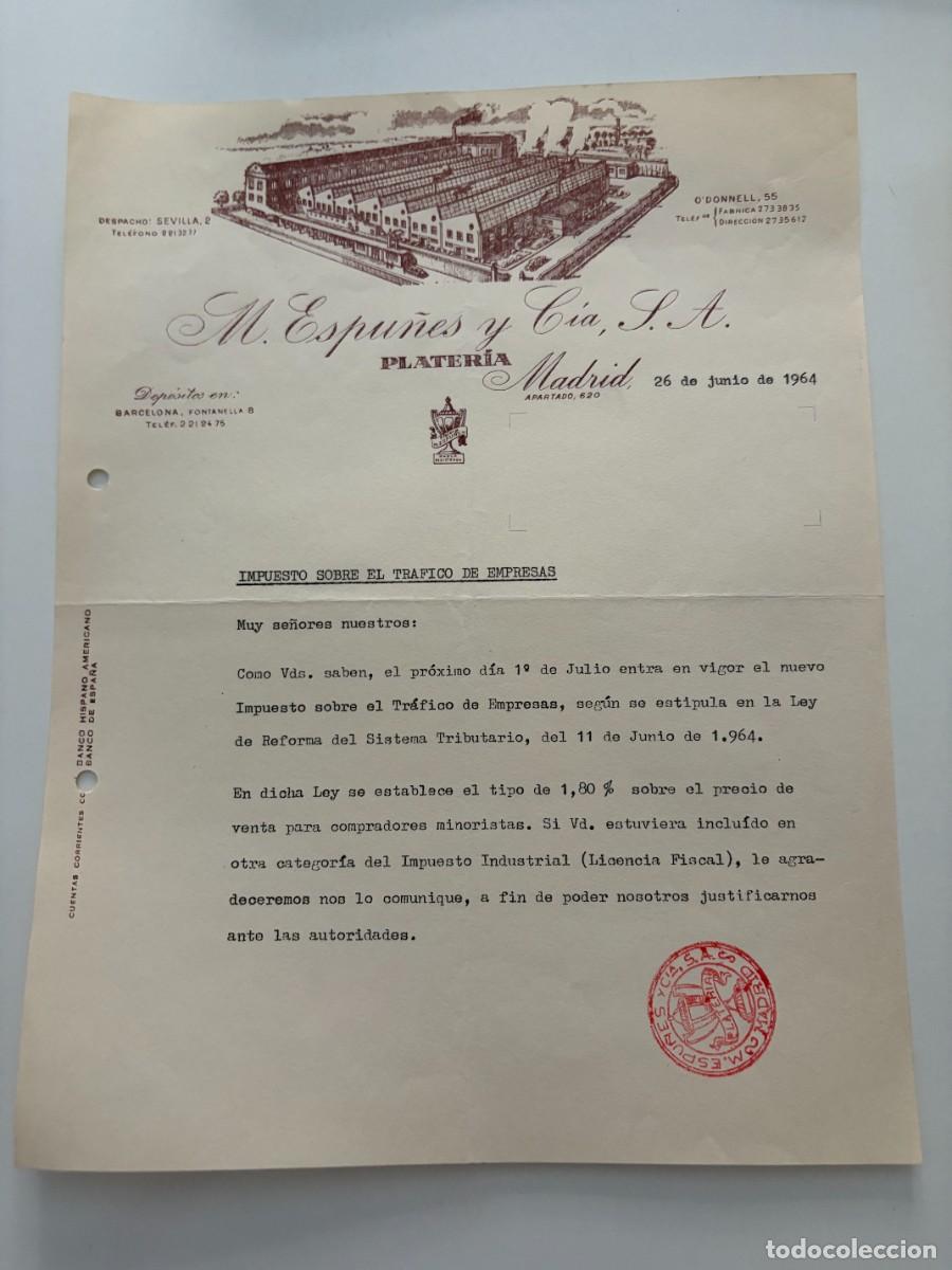 Cartas comerciales: CARTA COMERCIAL. M. ESPU&Ntilde;ES Y C&Iacute;A S.A. PLATER&Iacute;A. MADRID, 1964