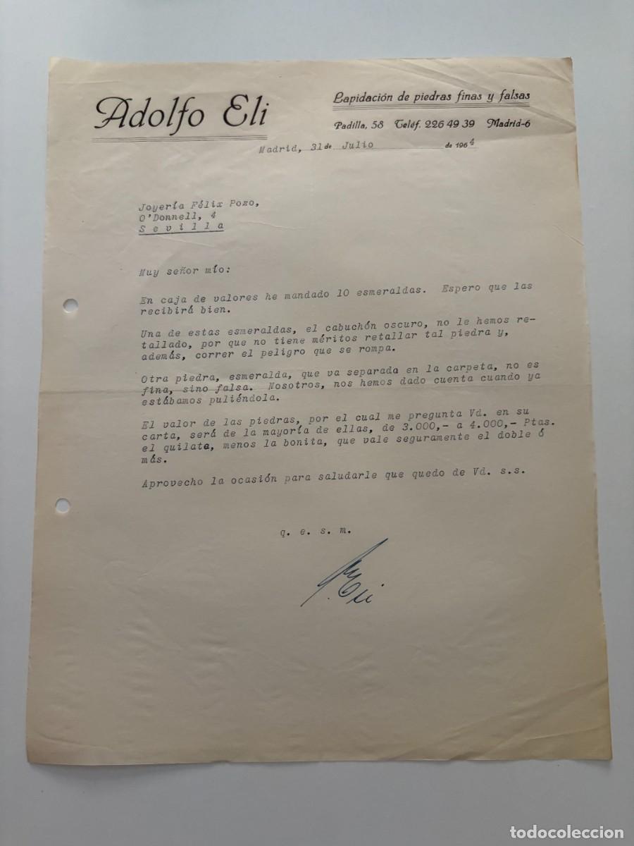 Cartas comerciales: CARTA COMERCIAL. ADOLFO ELI. LAPIDACION DE PIEDRAS FINAS Y FALSAS. MADRID, 1964
