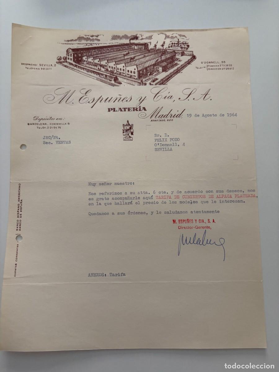 Cartas comerciales: CARTA COMERCIAL. M. ESPU&Ntilde;ES Y C&Iacute;A S.A. PLATER&Iacute;A. MADRID, 1964