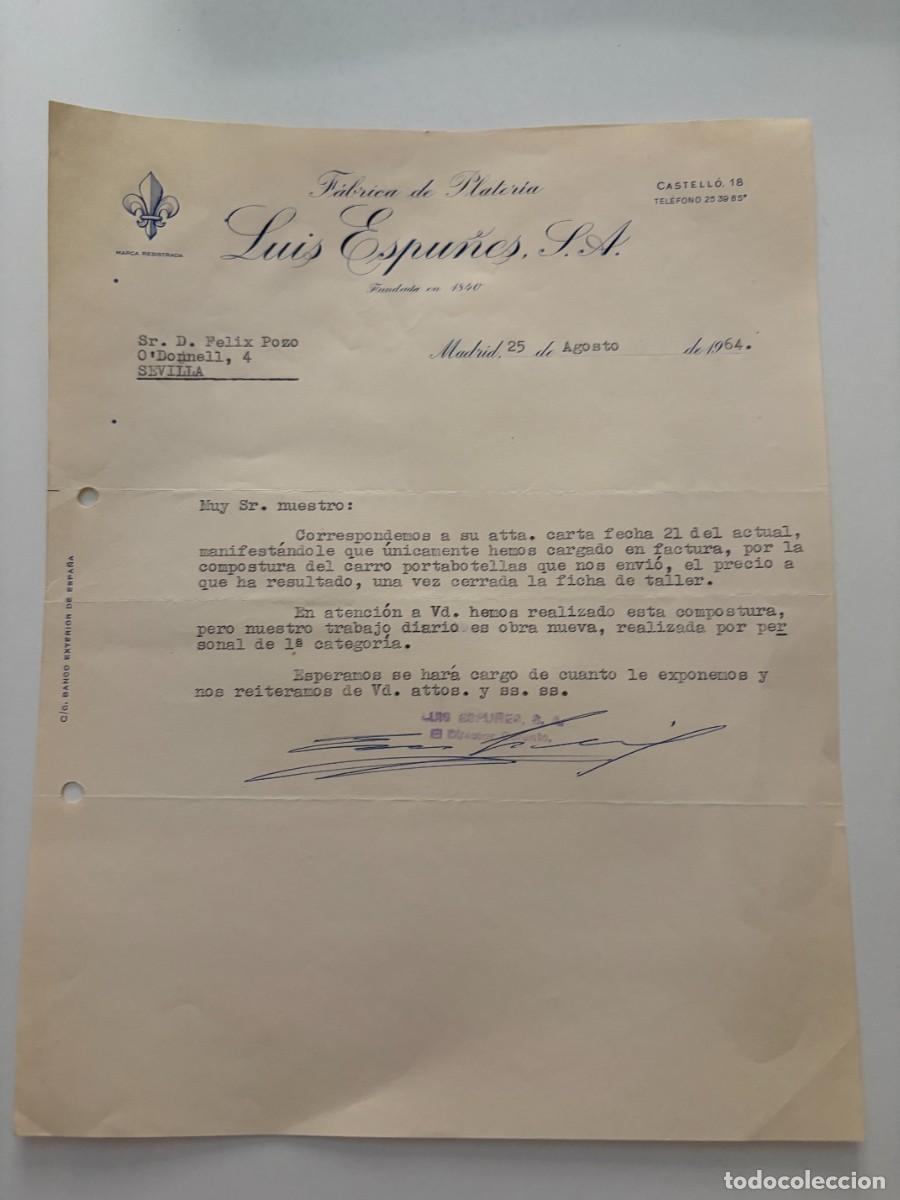 Cartas comerciales: CARTA COMERCIAL. LUIS ESPU&Ntilde;ES, S.A. FABRICA DE PLATERIA. MADRID, 1964