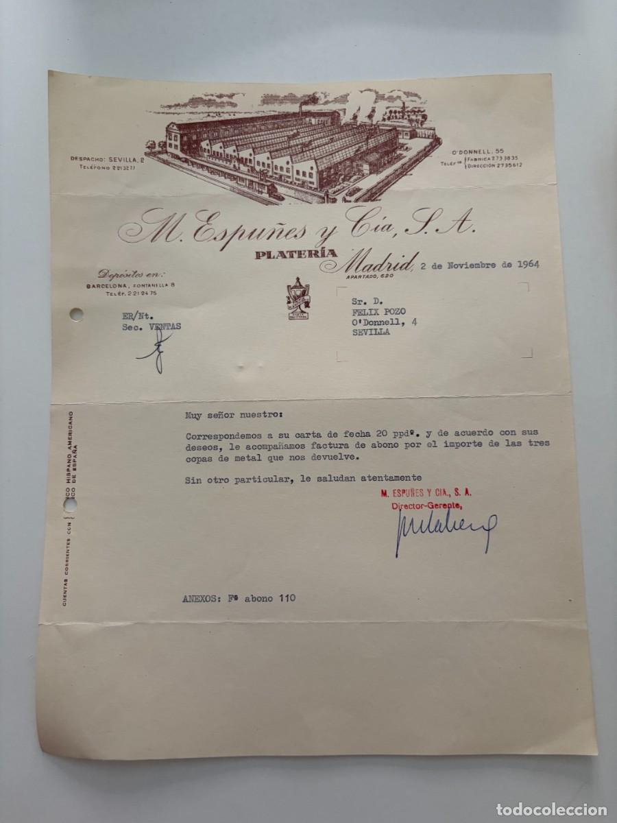 Cartas comerciales: CARTA COMERCIAL. M. ESPU&Ntilde;ES Y C&Iacute;A S.A. PLATER&Iacute;A. MADRID, 1964