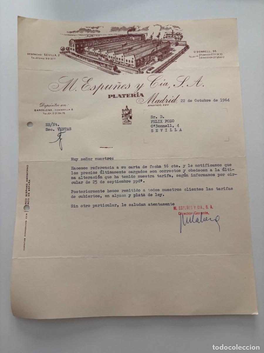 Cartas comerciales: CARTA COMERCIAL. M. ESPU&Ntilde;ES Y C&Iacute;A S.A. PLATER&Iacute;A. MADRID, 1964