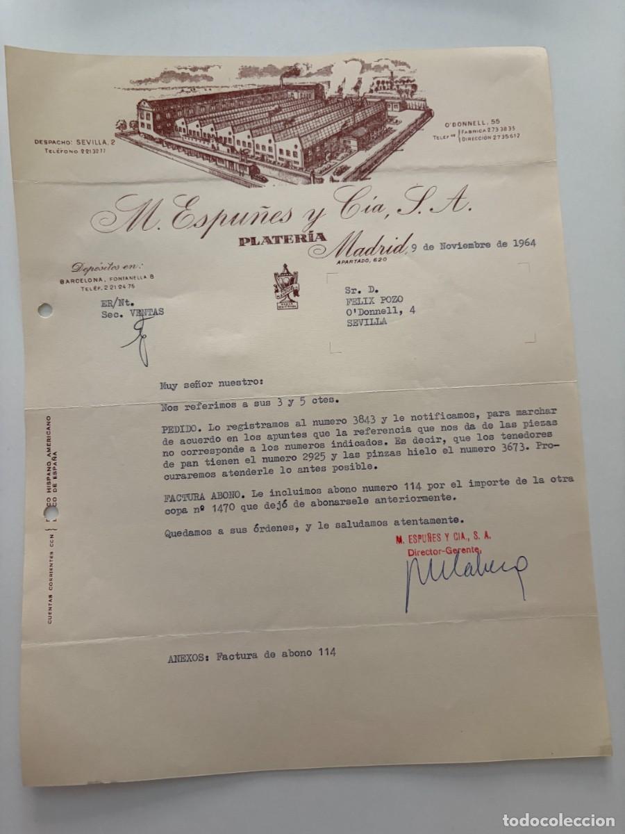 Cartas comerciales: CARTA COMERCIAL. M. ESPU&Ntilde;ES Y C&Iacute;A S.A. PLATER&Iacute;A. MADRID, 1964