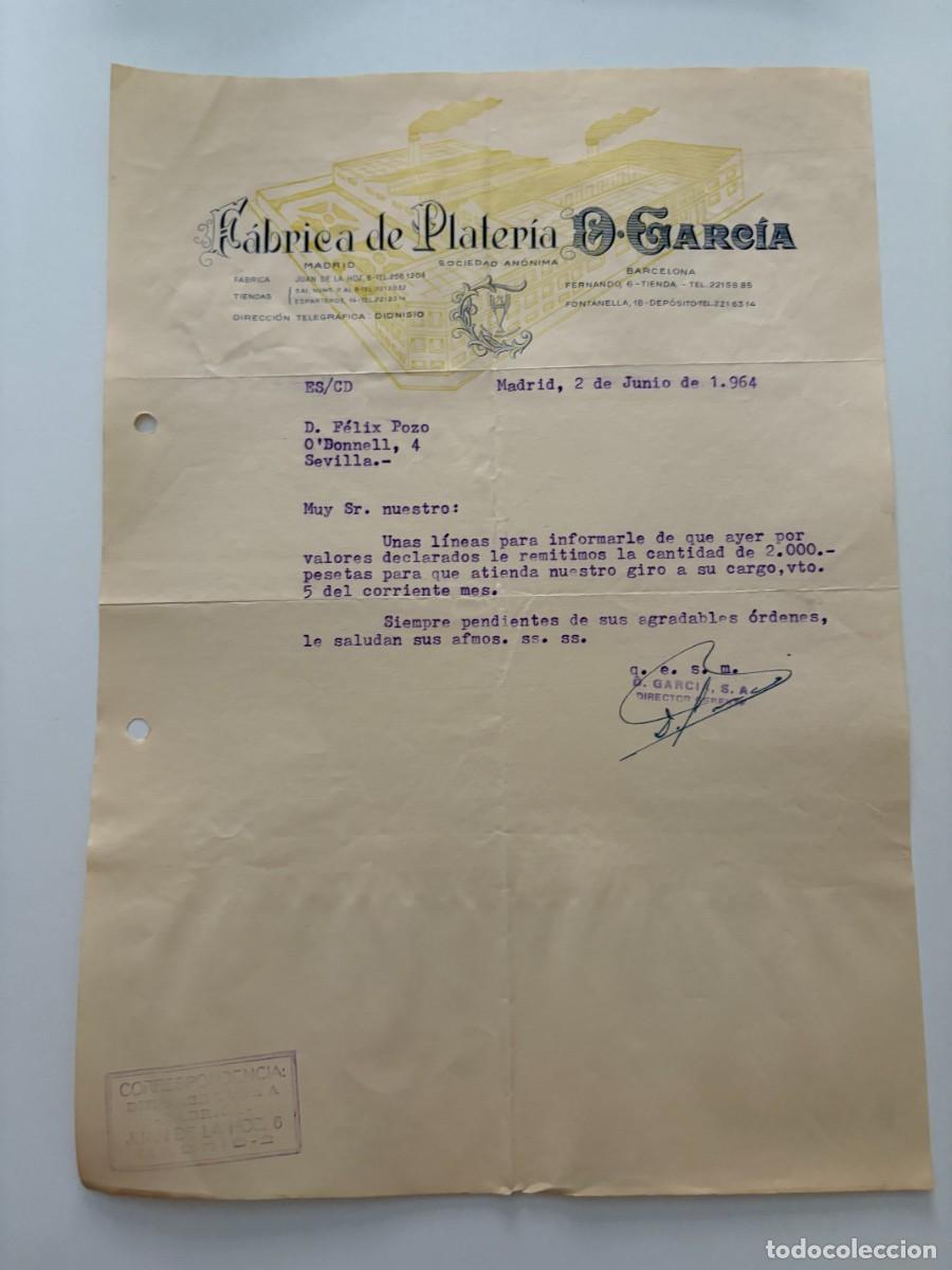 Cartas comerciales: CARTA COMERCIAL. FABRICA DE PLATERIA D. GARC&Iacute;A. MADRID, 1964