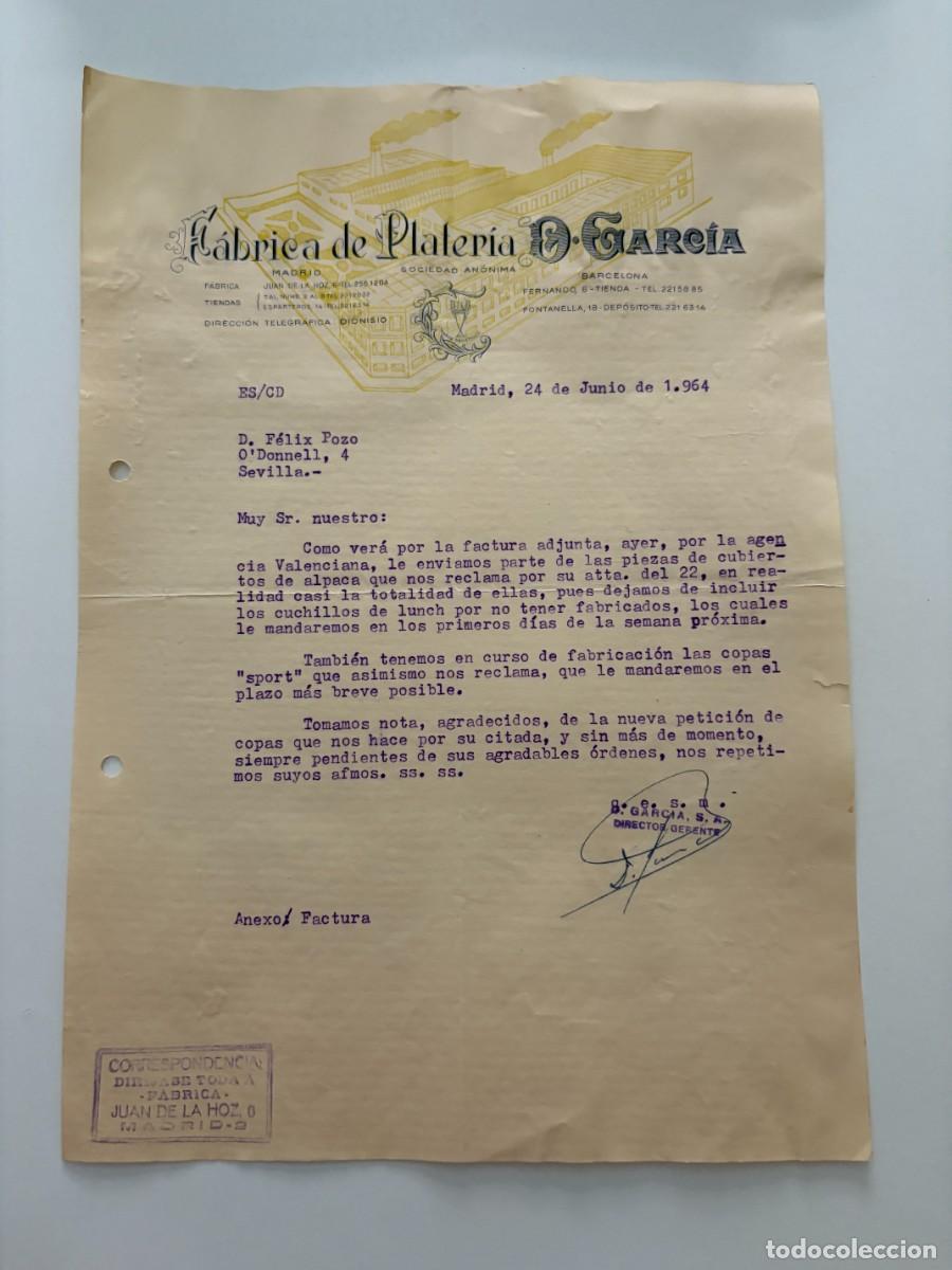 Cartas comerciales: CARTA COMERCIAL. FABRICA DE PLATERIA D. GARC&Iacute;A. MADRID, 1964