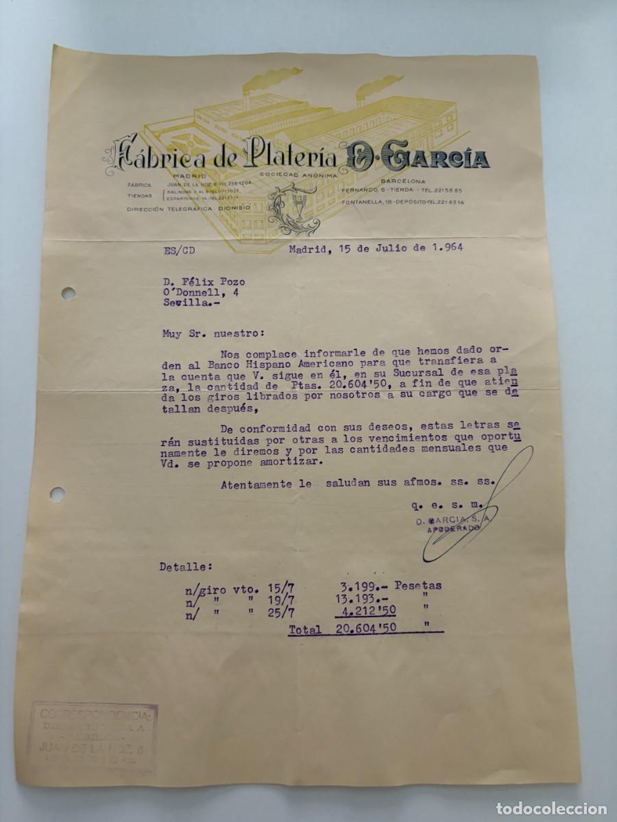 Cartas comerciales: CARTA COMERCIAL. FABRICA DE PLATERIA D. GARC&Iacute;A. MADRID, 1964