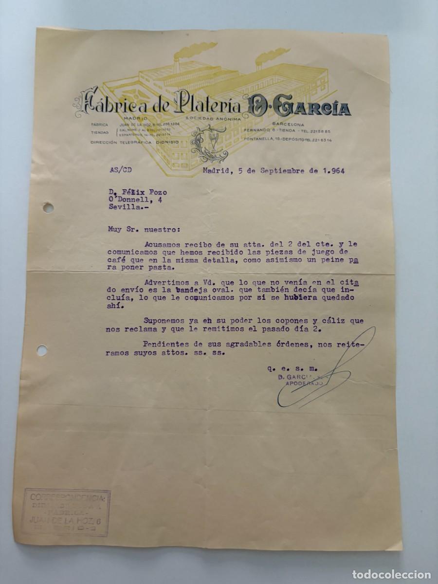 Cartas comerciales: CARTA COMERCIAL. FABRICA DE PLATERIA D. GARC&Iacute;A. MADRID, 1964
