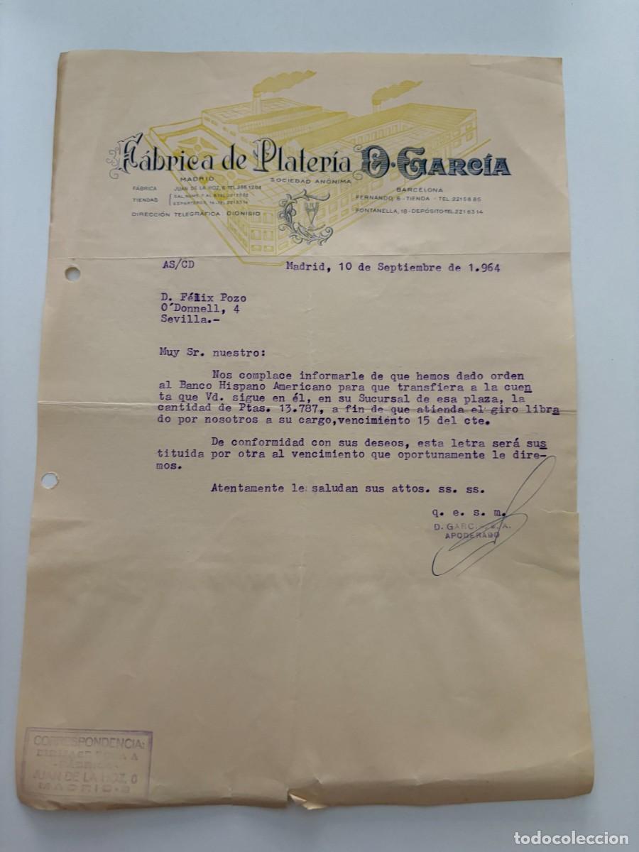 Cartas comerciales: CARTA COMERCIAL. FABRICA DE PLATERIA D. GARC&Iacute;A. MADRID, 1964