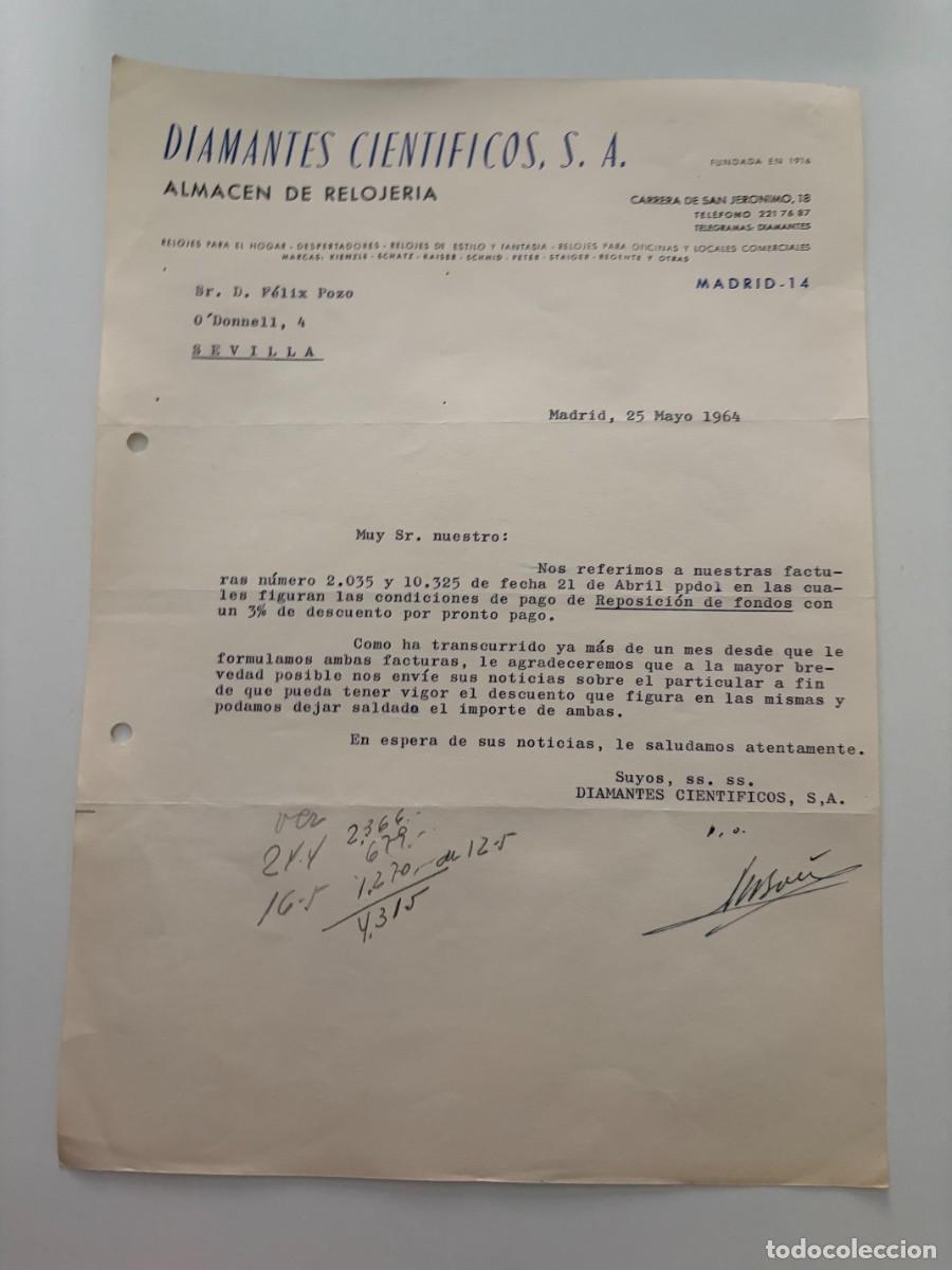 Cartas comerciales: CARTA COMERCIAL. DIAMANTES CIENTIFICOS, S.A. ALMACEN DE RELOJERIA. MADRID, 1964