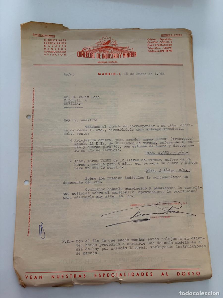 Cartas comerciales: CARTA COMERCIAL. COMERCIAL DE INDUSTRIA Y MINERIA. SUMINISTROS FERROVIARIOS. MADRID, 1964