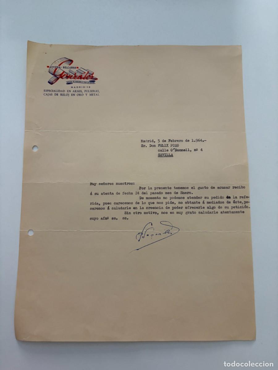 Cartas comerciales: CARTA COMERCIAL. GONZALEZ. JOYERIA, RELOJERIA. MADRID, 1964