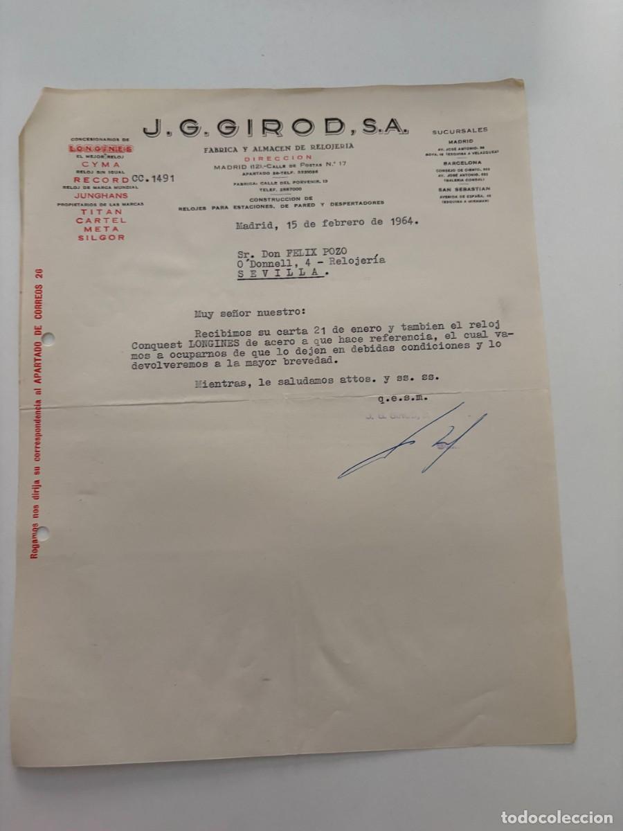 Cartas comerciales: CARTA COMERCIAL. J. GIROD, S.A. FABRICA Y ALMACEN DE RELOJERIA. MADRID, 1964
