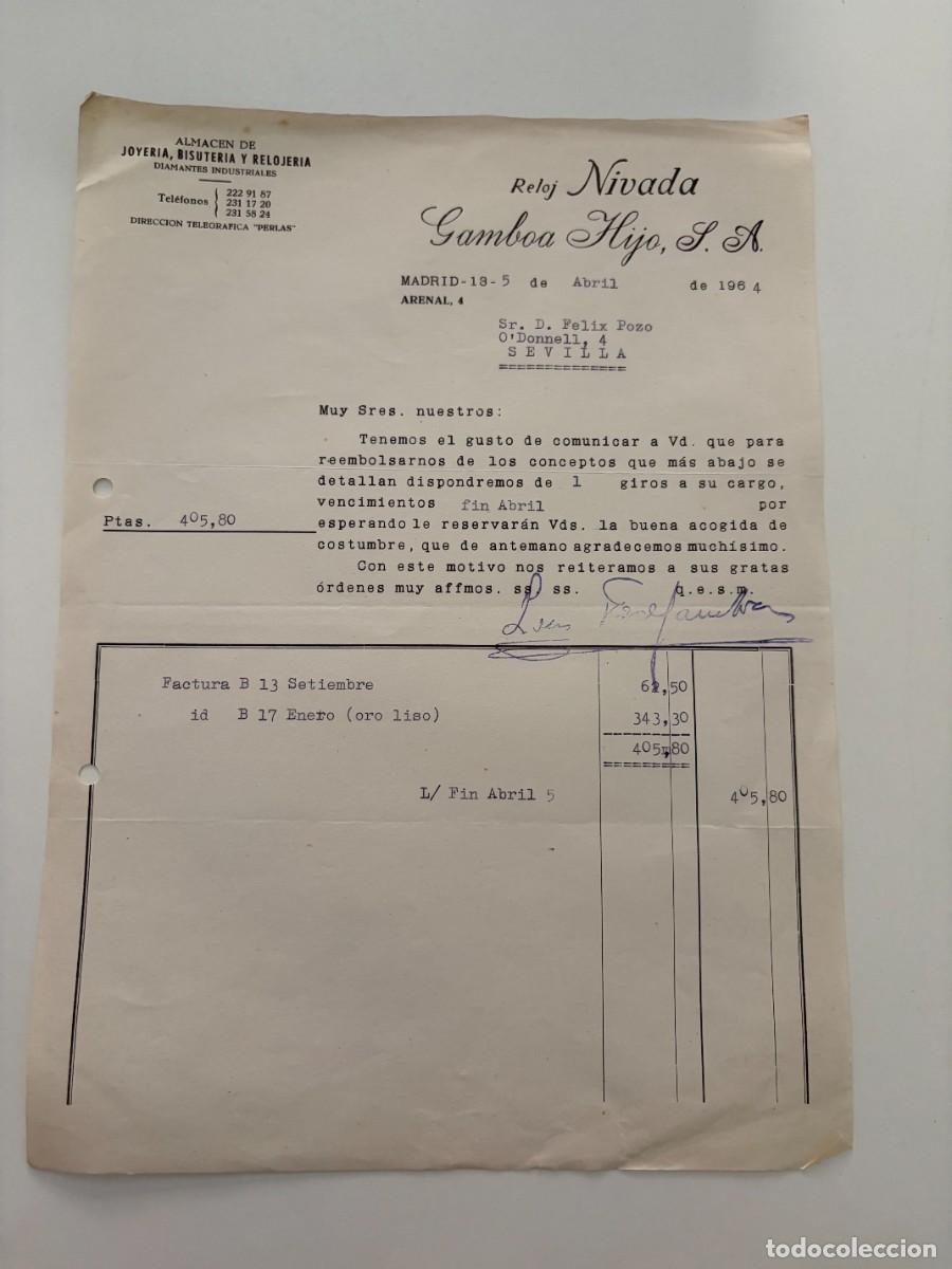 Cartas comerciales: CARTA COMERCIAL. GAMBOA HIJO, S.A. RELOJ NIVADA. MADRID, 1964