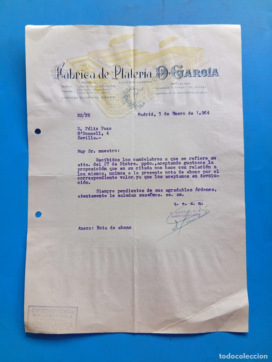 Cartas comerciales: CARTA COMERCIAL. MADRID. 1964. F&Aacute;BRICA DE PLATERIA. D. GARCIA.