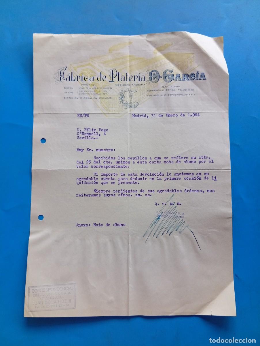 Cartas comerciales: CARTA COMERCIAL. MADRID. 1964. F&Aacute;BRICA DE PLATERIA. D. GARCIA.