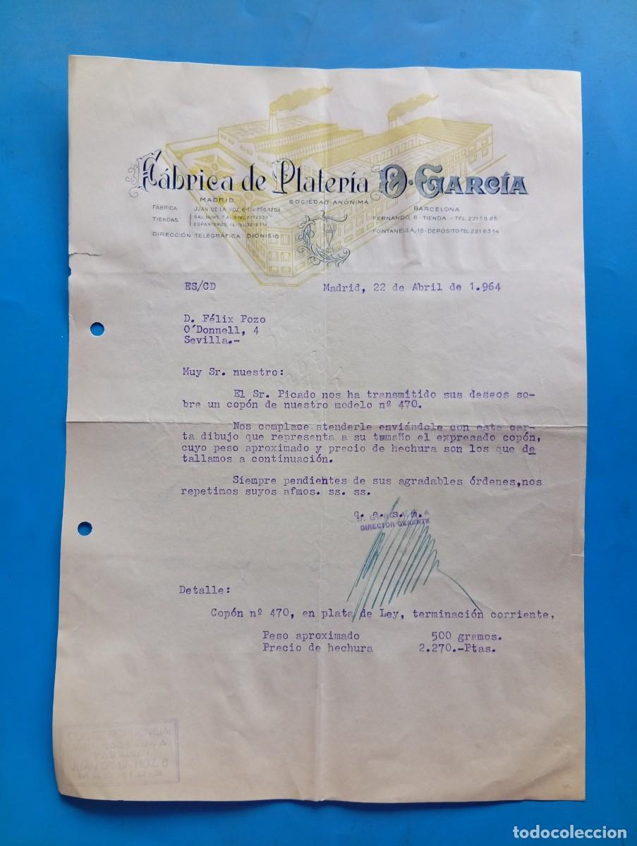 Cartas comerciales: CARTA COMERCIAL. MADRID. 1964. F&Aacute;BRICA DE PLATERIA. D. GARCIA.