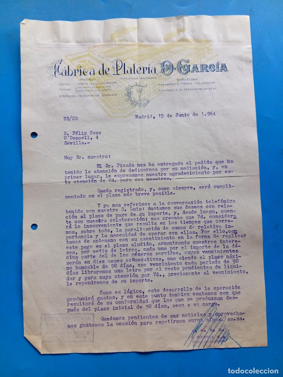 Cartas comerciales: CARTA COMERCIAL. MADRID. 1964. F&Aacute;BRICA DE PLATERIA. D. GARCIA.