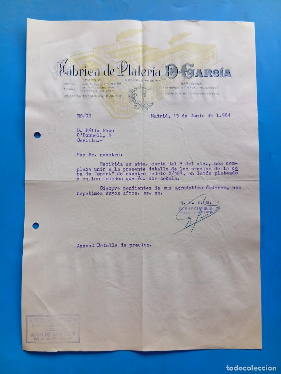 Cartas comerciales: CARTA COMERCIAL. MADRID. 1964. F&Aacute;BRICA DE PLATERIA. D. GARCIA.