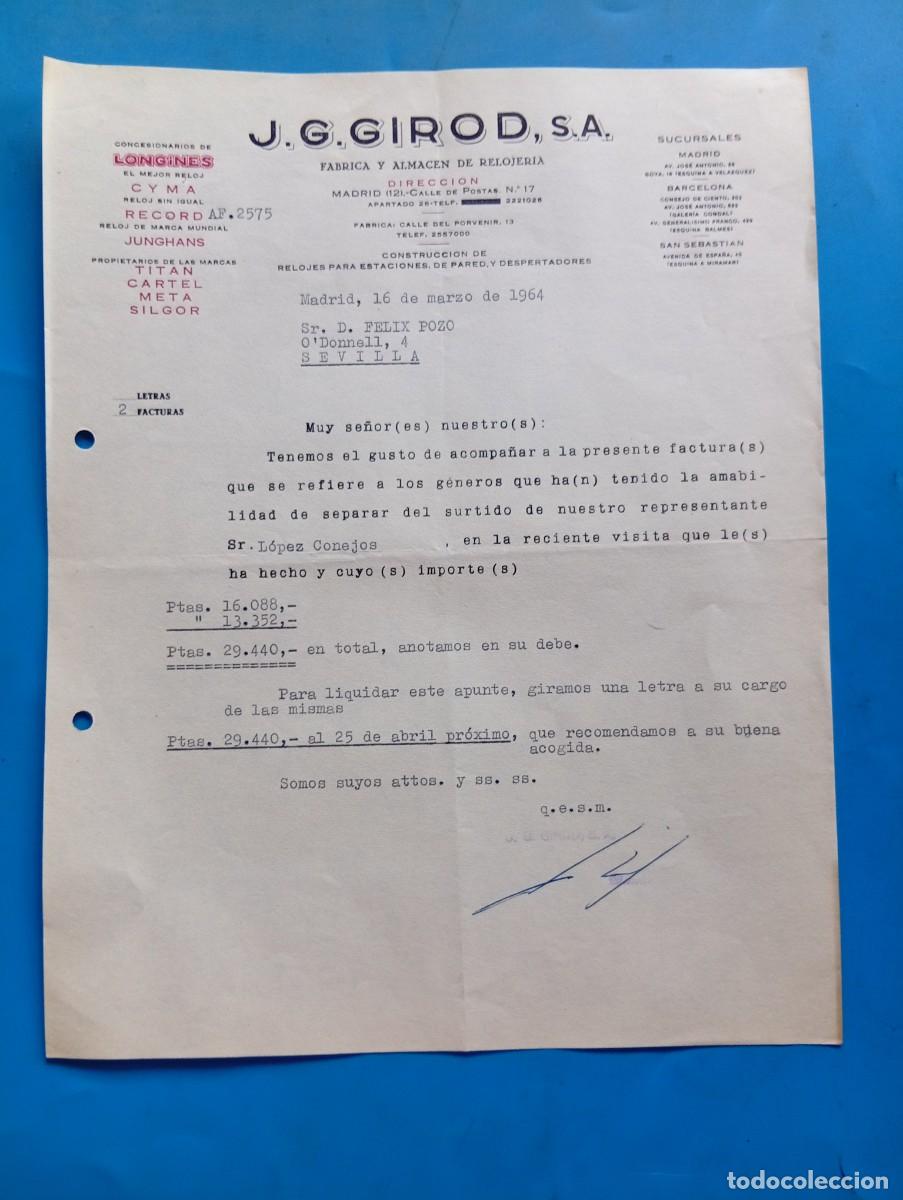 Cartas comerciales: CARTA COMERCIAL. MADRID. 1964. F&Aacute;BRICA Y ALMAC&Eacute;N DE RELOJER&Iacute;A. J. G. GIROD, S.A.