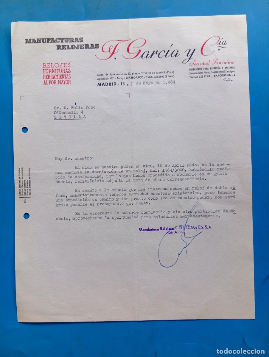 Cartas comerciales: CARTA COMERCIAL. MADRID. 1964. RELOJES, FORNITURA, HERRAMIENTAS AL POR MAYOR. F. GARCIA Y C&ordf;.